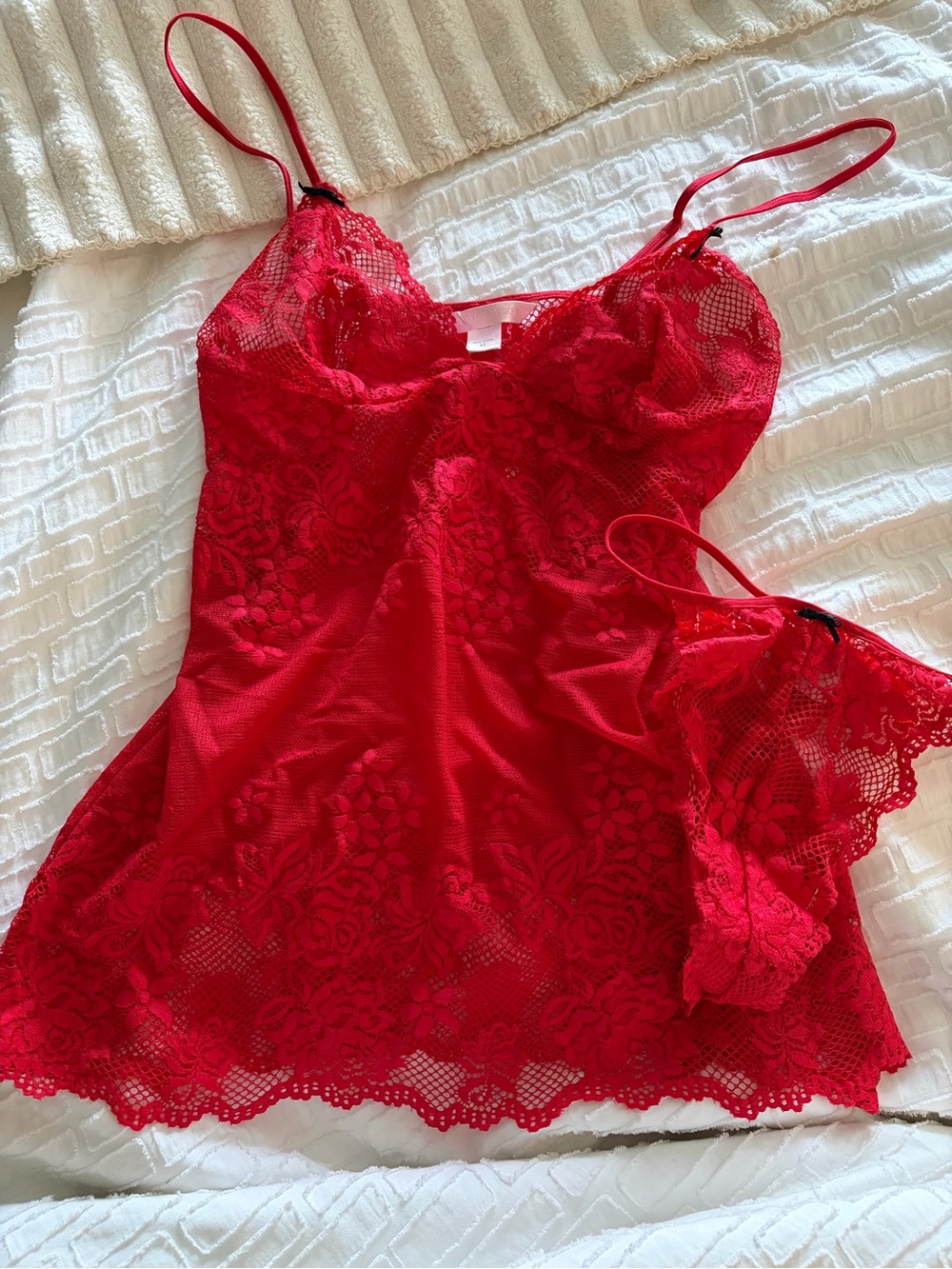 Victoria's Secret Red Lace Chemise & Thong Set